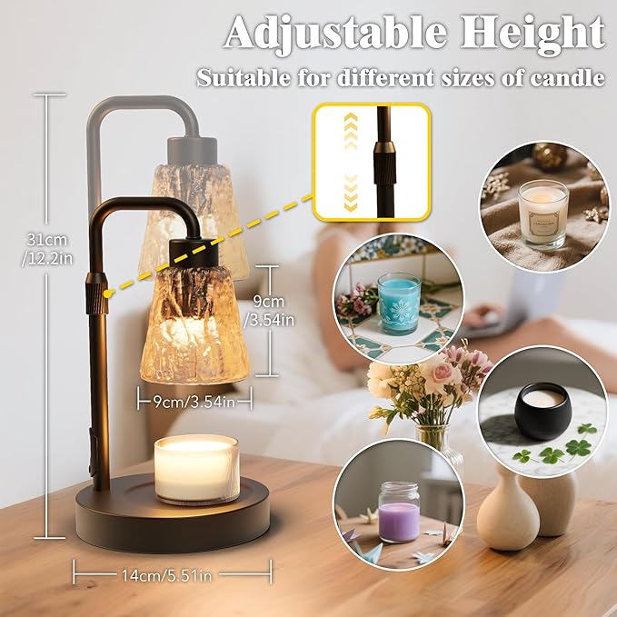 Black Candle Warmer Lamp with Timer, Height Adjustable Dimmable Candle Lamp Warmer for Jar Candles, Modern Wax Melts Warmer, Table Lamp for Home Living Bedroom Farmhouse