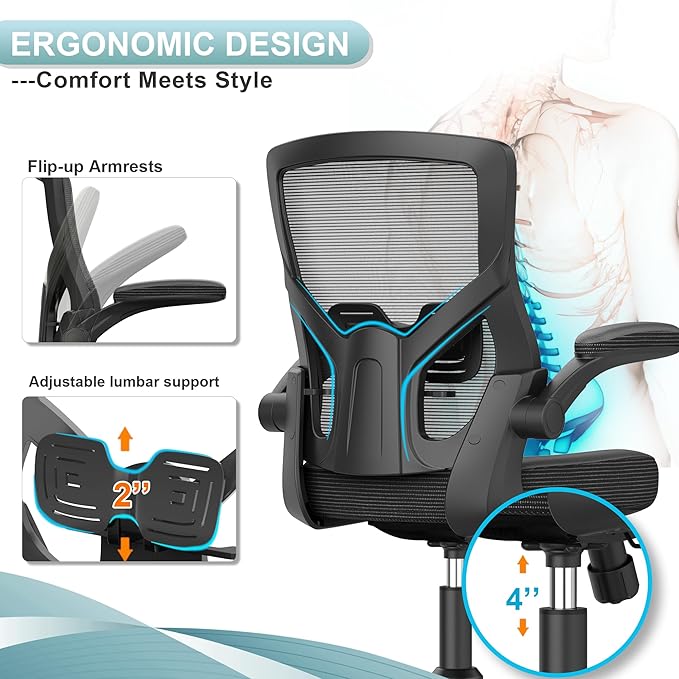 Office Chair, High Back Desk Chair Adjustable Height and Ergonomic Design Home Office Computer Chair Executive Lumbar Support Padded Flip-up Armrest Swivel Task Chair