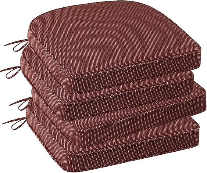 Outdoor Round Corner Seat Cushion, 17"x16"x2", Set of 4, Non Slip Seat Cushion Pads with Removable Cover for Patio Furniture, Garden Yard Lawn, Tan Dotted Red Base