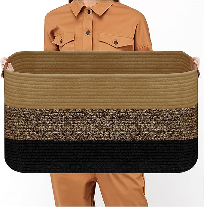 Large Collapsible Laundry Basket, Clothes Hamper for Blanket, Toy, Towels, Woven Baskets for Storage, Nursery Home Decor Living room 21.6" x 15" x 11.8" Black