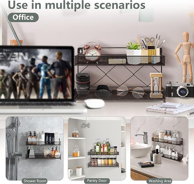 2 Tier Metal Kitchen Counter-top or Wall Mount Spice Rack, Jars Storage Organizer, Cabinet Holder, spice seasoning organizer for Partry (Bronze)