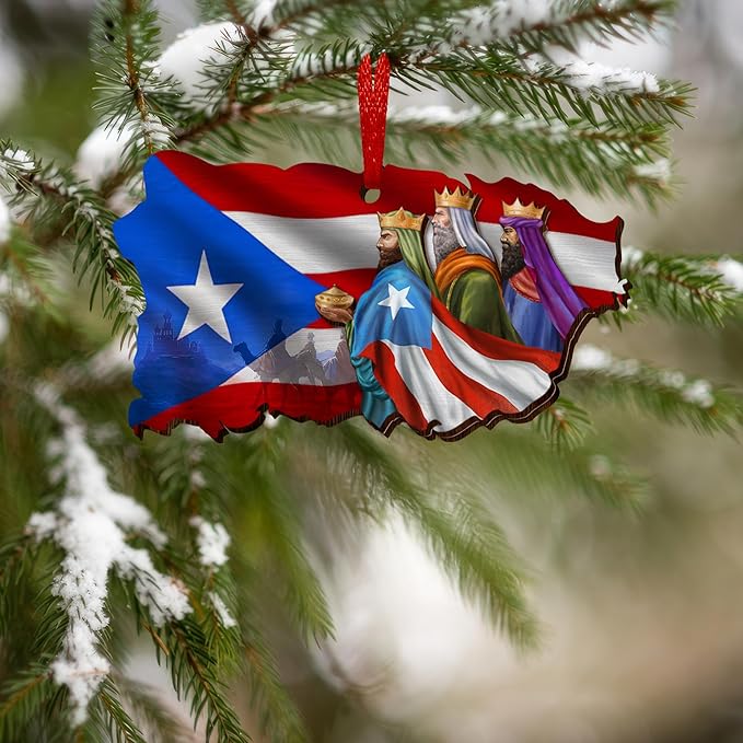 FLAGWIX Puerto Rico Christmas Ornament Gifts for Family Mom Dad - Three Kings Day Wooden Christmas Ornaments 2025 for Xmas Tree Decorations - Puerto Rico Gifts for Women Men, Friend Gift Ideas