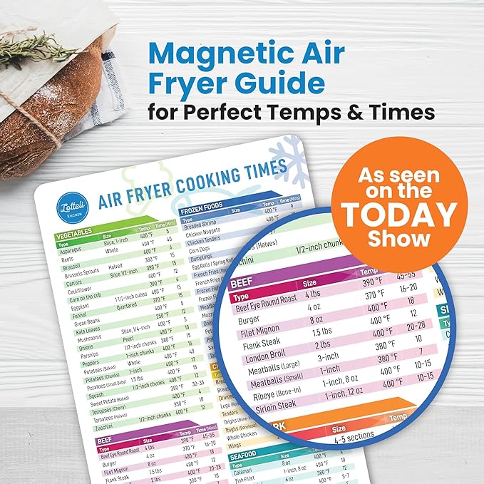 Air Fryer Magnetic Cheat Sheet Set - Air Fryer Accessories Cookbook - Easy to Use AirFryer Time Chart Set As Seen on the Today Show - Strong Magnet Quick Reference Cooking Guide for Frying (White)