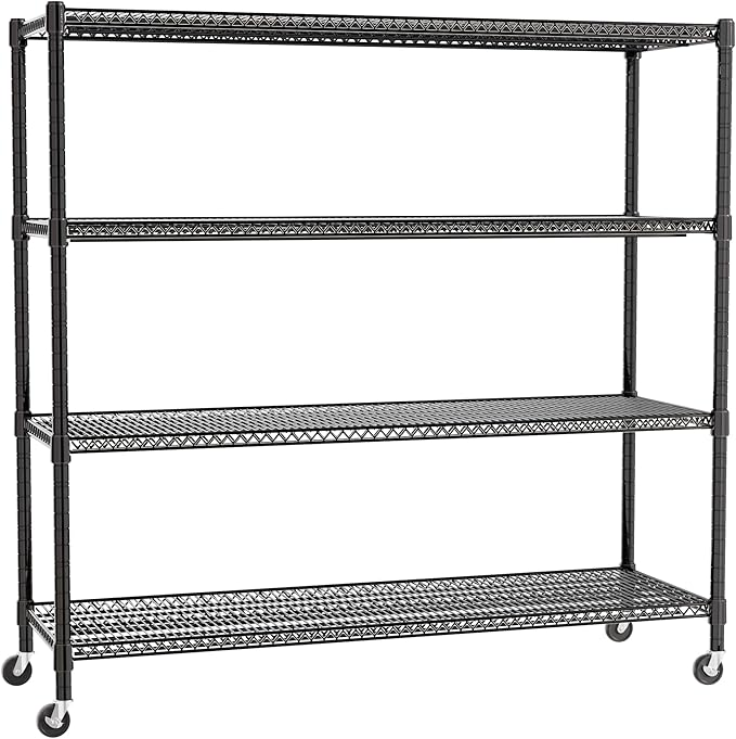 REGILLER 4-Wire Shelf Adjustable Heavy Duty Storage Shelves, Metal Organizer Wire Rack for Laundry Bathroom Kitchen Pantry Closet Garage Shelving with Wheel(Black,24" Dx59.6 Wx72.2 H)