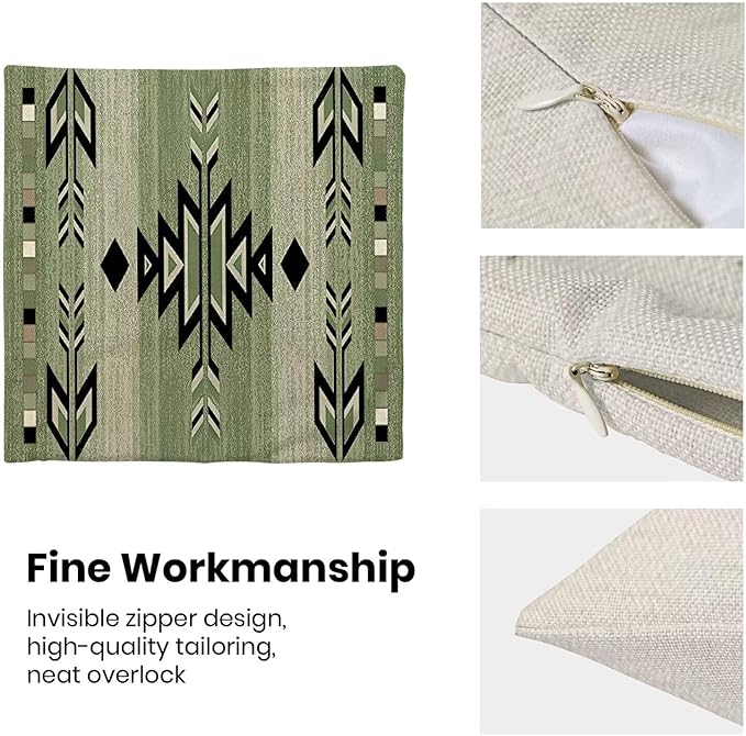 Boho Sage Green Carpet Throw Pillow Covers 18x18 Set of 2, Rustic Tribal Decorative Throw Pillow Covers Antique Sage Green Linen Outdoor Cushion Cover for Sofa Couch Farmhouse Decor