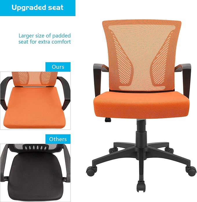 Furmax Office Chair Ergonomic Computer Desk Mesh Chair Mid Back Swivel Lumbar Support with Armrest (1, Orange)