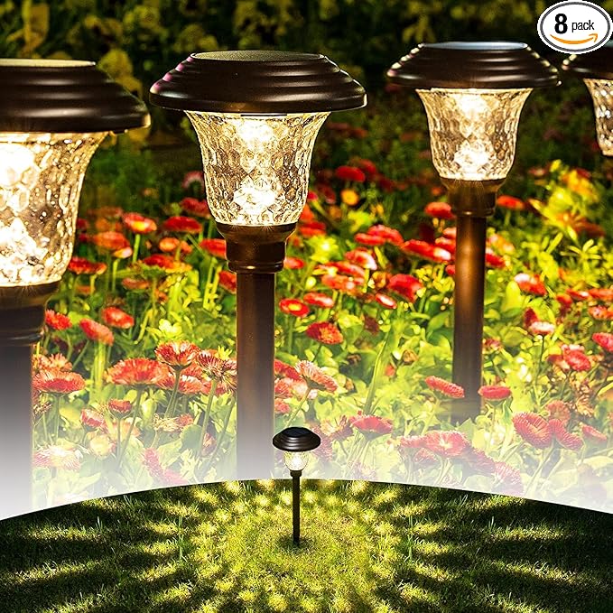 GIGALUMI 8 Pack Solar Pathway Lights, Solar Garden Lights Outdoor Warm White, Waterproof Led Path Lights for Yard, Patio, Landscape, Walkway (Brown)