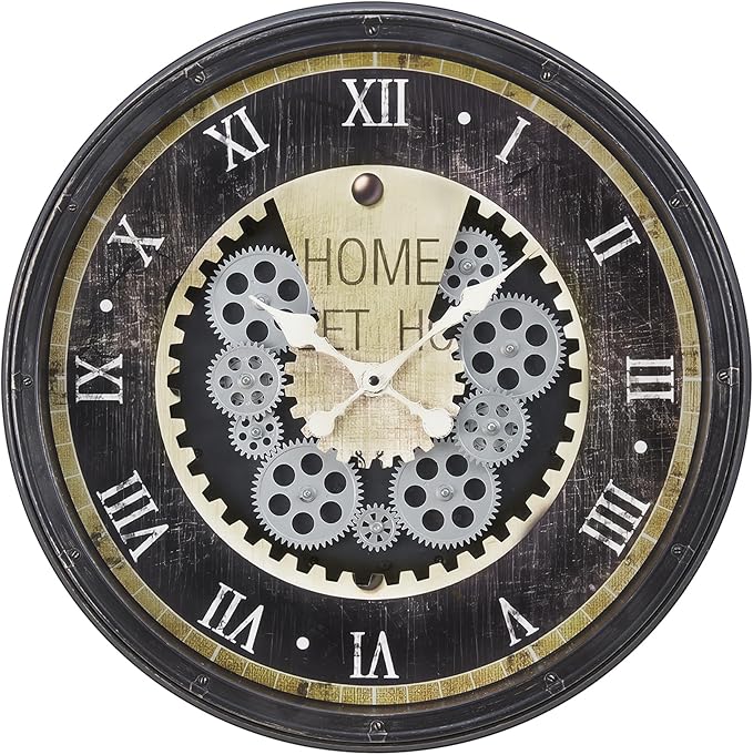 20 Inch Steampunk Wall Clock with Decorative Gears, Industrial Vintage Analog Clock for Living Room, Farmhouse, Office Decor, Silent Non-Ticking Battery Operated,Brown