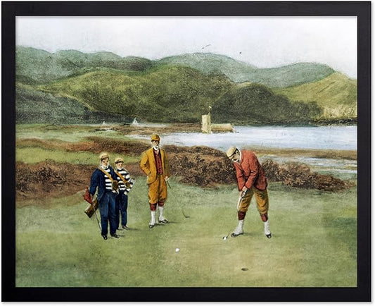 Poster Master The Putting Green Painting Poster - Golf Course Print - Golf Art - River Art - Sports Art - Landscape Art - Father's Day Art - Great Office or Living Room Decor, 11x14 Black Framed