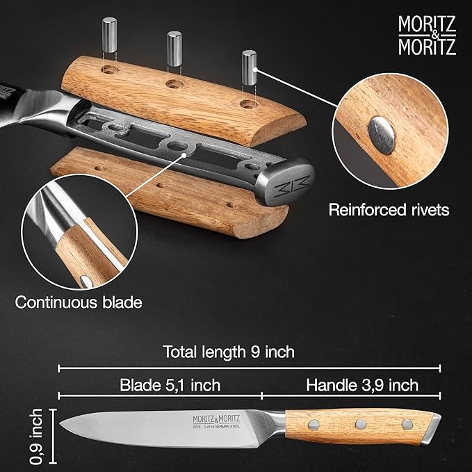 Professional Kitchen Knife 5 inches - All-Purpose Chef's Knife for Meat, Vegetables & More - Cooks Knife with Ergonomic Acacia Wood Handle - German Knife Steel