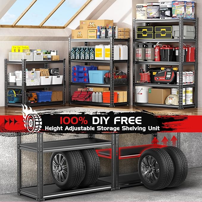 Upgraded 2020LBS Garage Shelving Units, 72" H Double Veneer Shelf Board for Waterproof and Anti-scratch, 5-Tier Storage Shelves Heavy Duty, Adjustable Metal Rack for Kitchen, Basement, Warehouse