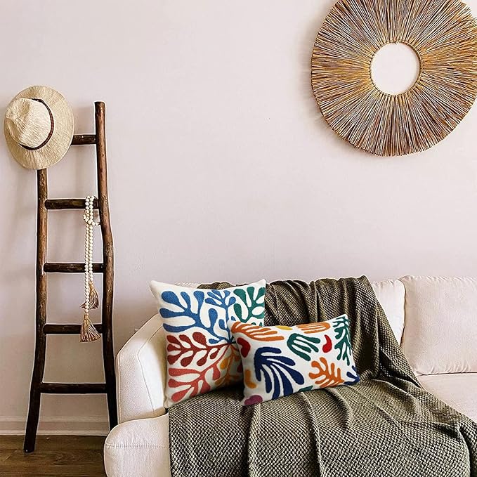 Merrycolor Boho Abstract Matisse Throw Pillow Covers 18x18 Soft Tufted Colorful Pillow Covers Mid Century Aesthetic Art Modern Boho Pillows Decorative Throw Pillow Case for Couch Living Room Bed