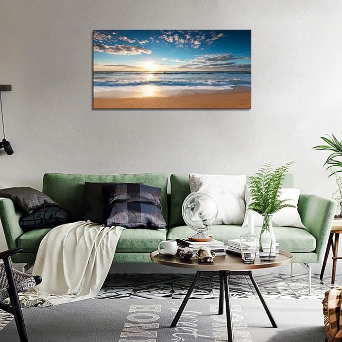 YYYYHPP YP1950 Beach Sunrise Over The Tropical Sea Pictures Print on Canvas Wall Art for Home Decor, Stretched and Framed, Easy to Hang