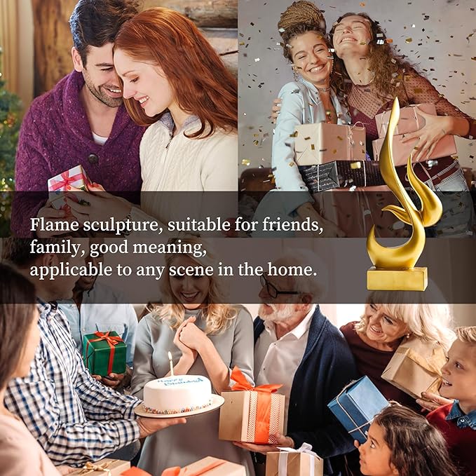 AWNR Abstract Sculpture Gold Decor: Flame Statue Resin Art Figurines Modern Home Decor for Living Room TV Stand Office Shelf Accents Minimalist Centerpiece Table Decorations