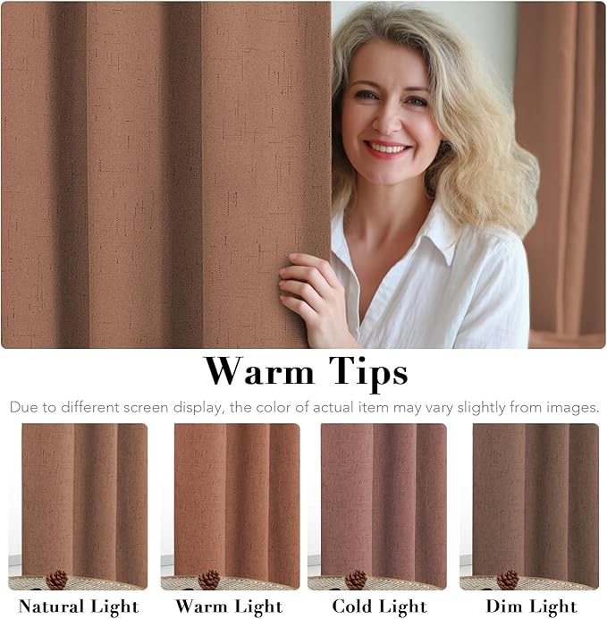 H.VERSAILTEX 100% Blackout Curtains for Bedroom Thermal Insulated Linen Textured Curtains Heat and Full Light Blocking Drapes Living Room Curtains 2 Panel Sets, Washed Spice, 52x54 Inch