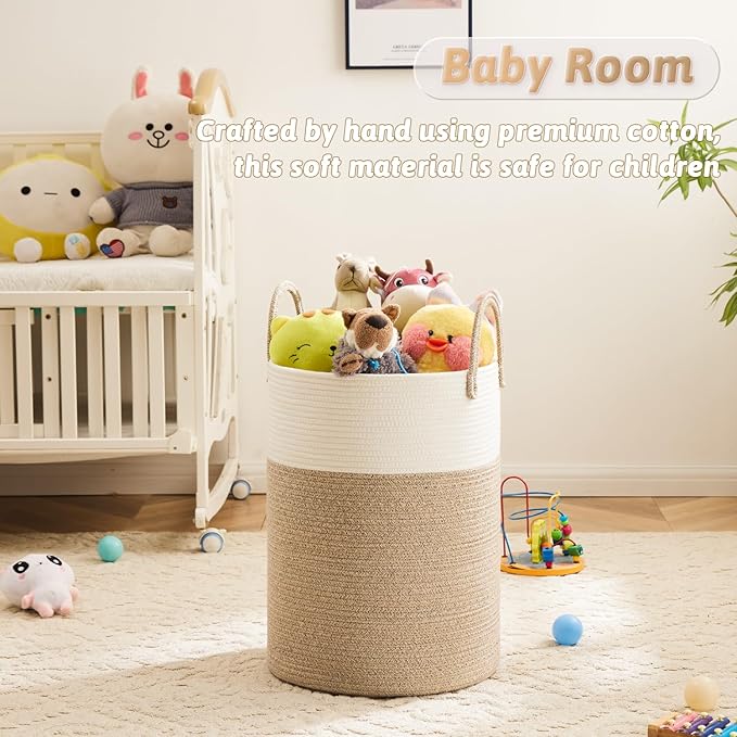 Laundry Basket,Woven Cotton Rope Laundry Hamper,100L for Decorative Storage of Dirty Clothes,Toys and Blankets in Bathroom,Baby Room and Living Room