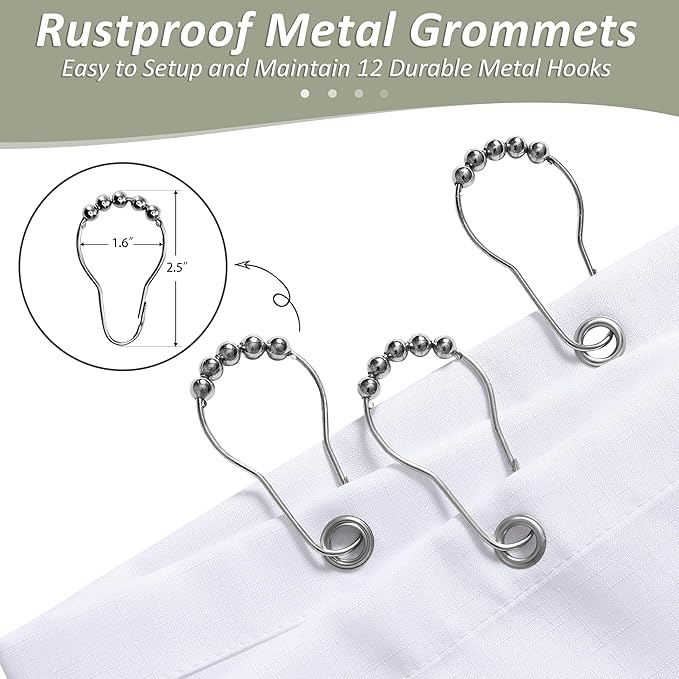 Sage Green Shower Curtains for Bathroom, Ombre Textured Fabric Shower Curtain Set, Hotel Spa Luxury with 12 Hooks, Machine Washable, Decorative Bathroom Curtain 72 x 72