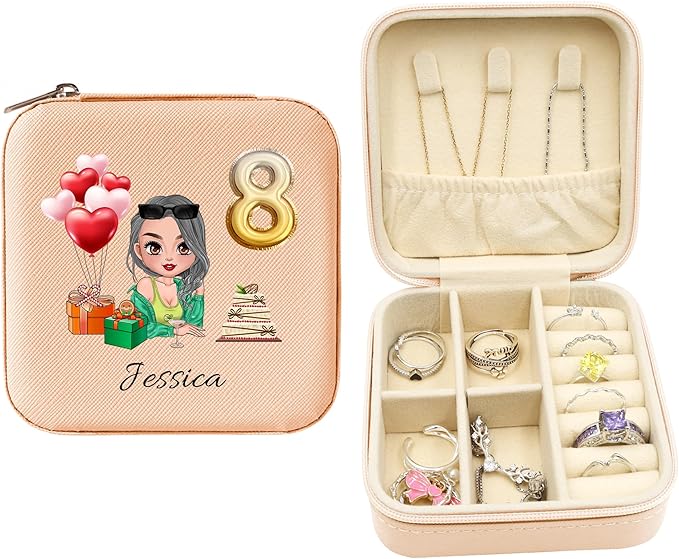 ODB Personalized Portable Travel Jewelry Box, Travel Essentials for Women, Mini Travel Jewelry Organizer, Customized Small Travel Jewelry Case With Initials, Gift for Girls, Teen, Woman (Birthday)