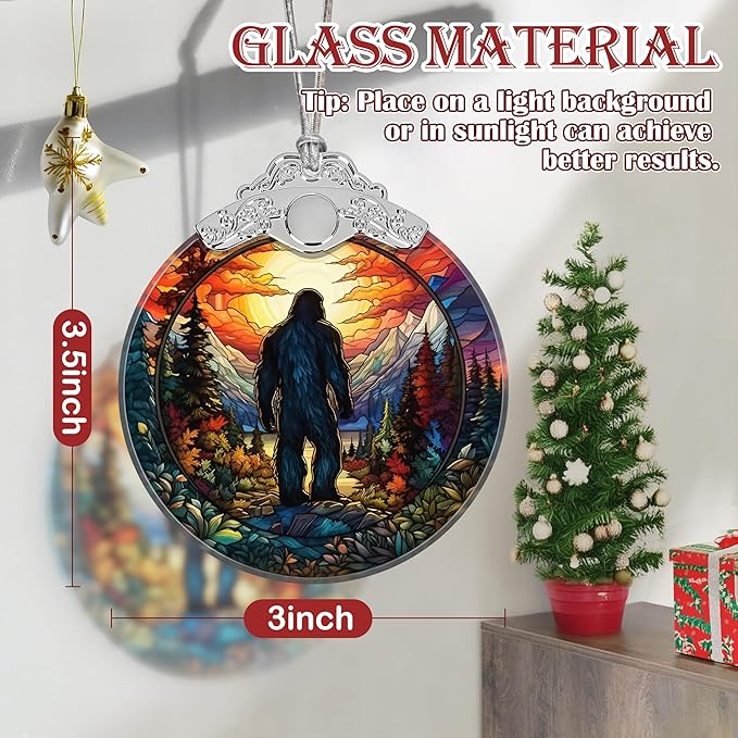 Sasquatch Stained Glass Hanging Ornament - Christmas Tree Decoration Idea