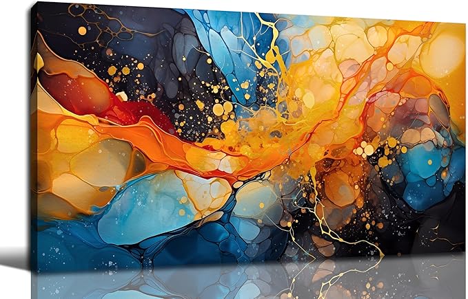 Large Abstract Canvas Wall Art Blue Orange Black Canvas Prints Modern Living Room Bedroom Home Office Wall Decor Framed Artwork Size 30x60