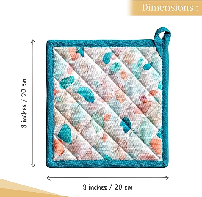 Maison d' Hermine Pot Holders 100% Cotton Heat Resistant Potholders 8" x 8" Hot Pads with Loop BBQ, Cooking, Baking, Grilling, Kitchen, Handling Hot Pans Spring/Summer (Pack of 1, Summer Picnic)