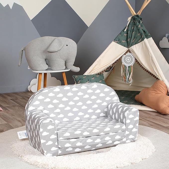 Delsit Kids Couch for Toddlers - 2 in 1 Convertible Foam Sofa to Lounger, Comfy Flip Out Lounge Chair for Children, Made in Europe