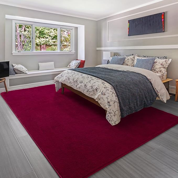 Soft Rugs for Living Room 5x7 Wine Red, Minimalist Area Rug for Bedroom Nursery Dining Table Dorm, Throw Rugs for Men Boys Girls Kids Room Indoor Floor Carpets