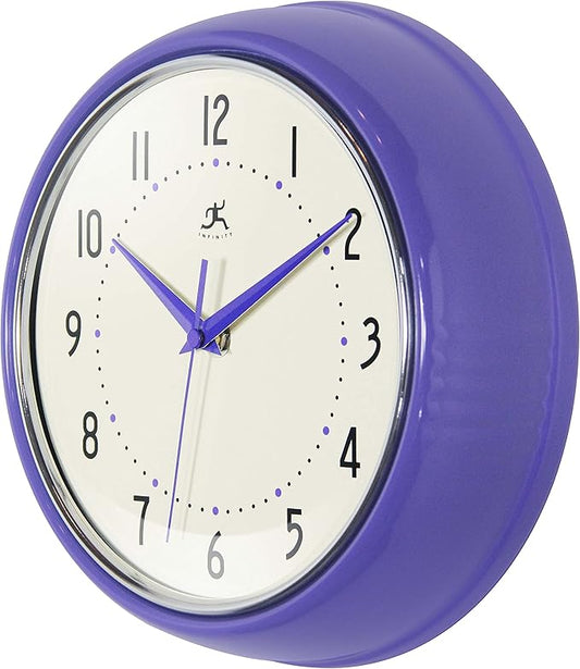 Infinity Instruments LTD. Retro 9 inch Silent Sweep Non-Ticking Mid Century Modern Kitchen Diner Wall Clock Quartz Movement Retro Wall Clock Decorative (Veri Peri)