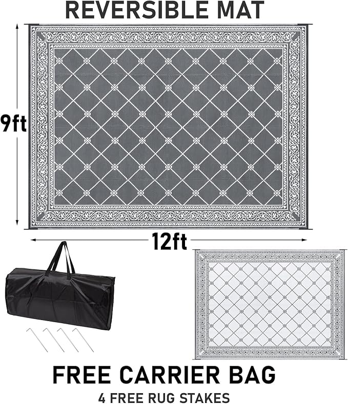 HiiARug Outdoor Rugs 9'x12' for Patios Waterproof RV Mats Camping Rug Outdoor Area Rug Lightweight Portable Outdoor Plastic Straw Rug for Patio, RV, Camping, Balcony, Beach