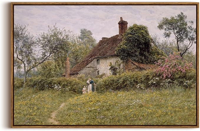 InSimSea Framed Canvas Wall Art Vintage Decor, Old Cottages Countryside Large Canvas Wall Art, Rustic Farmhouse Hanging Wall Decor for Bedroom Living Room Bathroom, 20"x30"