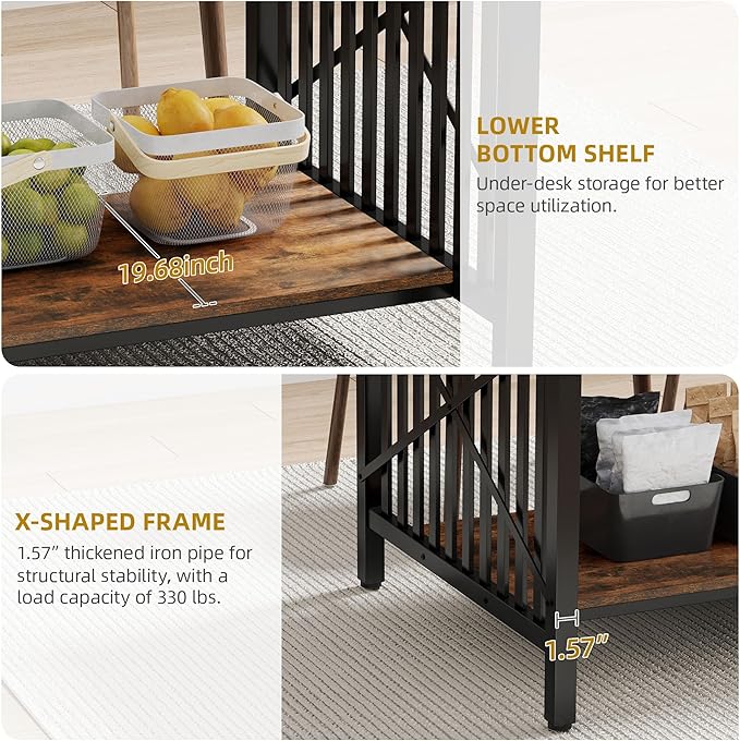 DWVO 70.8" Large Kitchen Dining Table for 6-8 People, Farmhouse Industrial Kitchen Table with Storage, Rectangle Apartment Dinning Room Dinette Tables for Eating Dinner, Rustic Brown