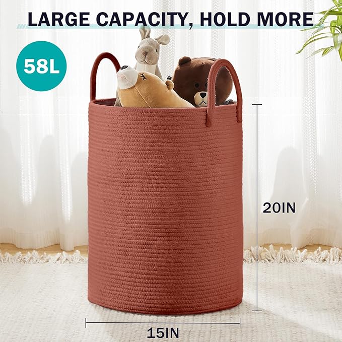 Laundry Hamper Basket, Woven 58L Tall Laundry Basket for Blanket Organizer- Clothes Hamper Baby Nursery Hamper for Blanket Storage in Bedroom