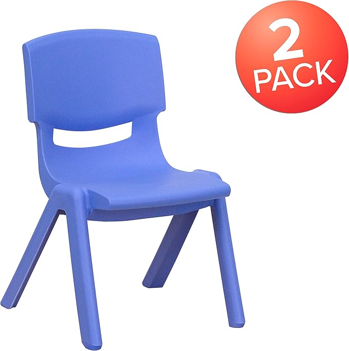 EMMA + OLIVER 2 Pack Blue Plastic Stackable School Chair with 10.5" H Seat, Preschool Chair