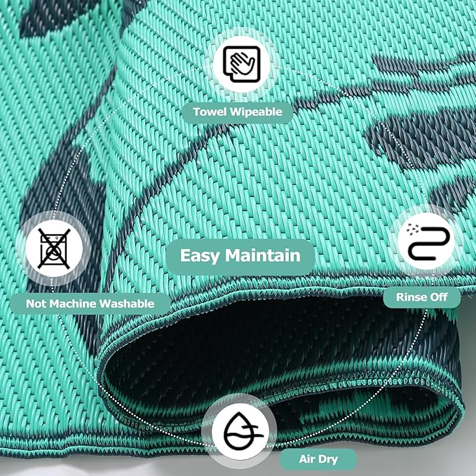 Beeiva Butterfly 6x9 Outdoor Rugs for Patios, Reversible Plastic Patio Rugs Outdoor Waterproof 6 x 9, Outdoor Rug Waterproof for Picnic Backyard Balcony Porch Beach Camping Deck - Teal