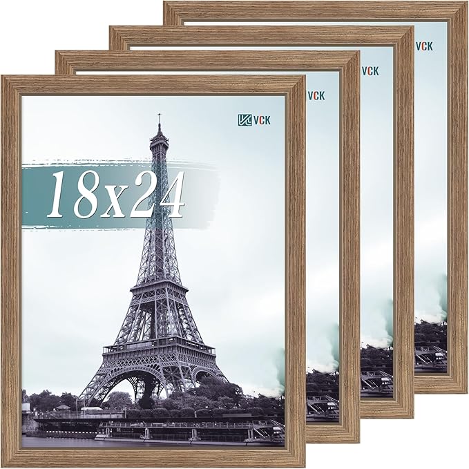 VCK 18x24 Poster Frame Set of 4 - Walnut, Gallery-Quality Wood Picture Frames, 1.1-Inch Wide Border, Polished Plexiglass, Vertical or Horizontal Wall Display for Photo/Art/Prints, Walnut