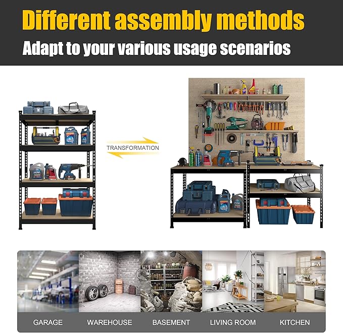 PrimeZone 4 Tier 36" W x 16" D x 55" H Storage Shelves - 3 Pack Adjustable Garage Storage Shelving, Heavy Duty Metal Storage Utility Rack Shelf Unit for Warehouse Pantry Closet Kitchen, Black