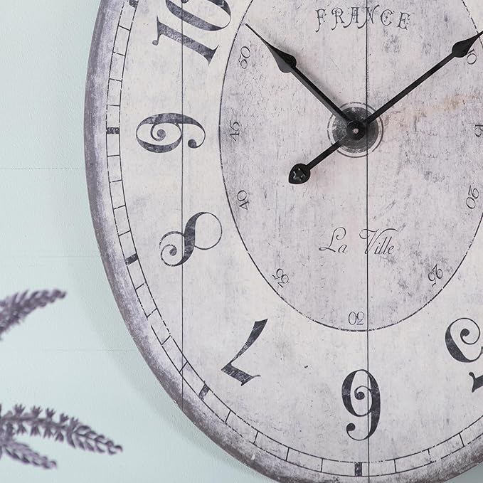 18" x 29" Rustic Farmhouse Oval Wall Clock, Solid Wood Silent Non-Ticking, Battery Operated Decorative Clock for Living Room, Kitchen, Bedroom, Office and Home Decor