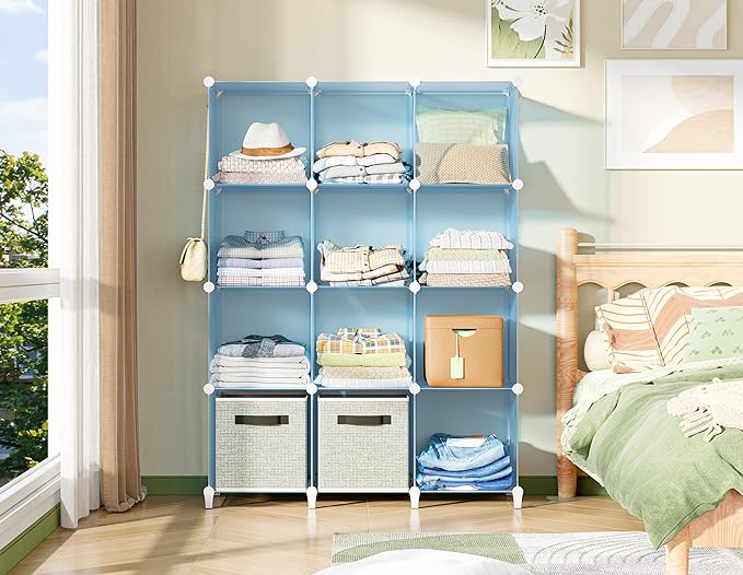 HOMIDEC Closet Organizer, 12-Cube Closet Organizers and Storage, Cube Storage Organizer for Kids, Closet, Bedroom, Bathroom, Office, Blue