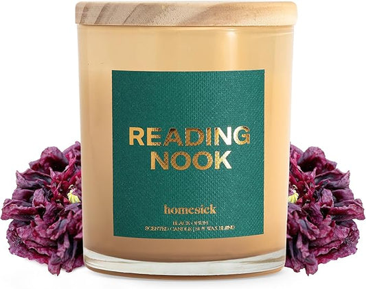 Homesick Scented Candles for Home (Reading Nook) - 7.5 oz Long-Lasting Natural Soy Wax Blend Jar Candle Gift for Women & Men for All Occasions, 30-35 Hours Burn Time - Notes of Sandalwood & Musk