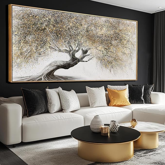 SDYA Nature Pictures Wall Decor Botanical Picture Prints 29"x58" Large Canvas Wall Art for Living Room Grey and Gold Artwork for Dining Room