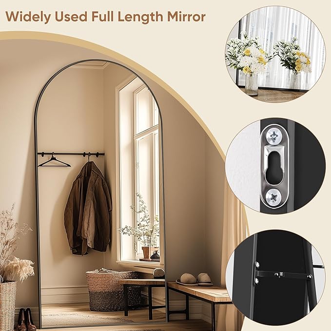 Full Length Mirror, 77"x38" Oversized Arched Mirror Large Standing Mirrors, Tall Mirrors Body Floor Mirror for Bedroom Living Room Aluminum Frame,Black