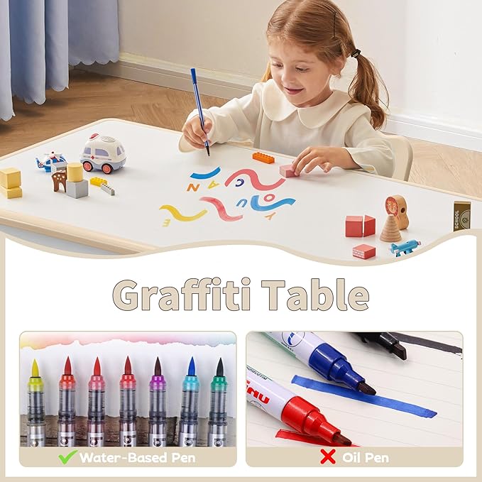 Adjustable Kids Table, Arts and Crafts Child Table with Graffiti Desktop, 7 Level Height Adjustable Children Table for Ages 3-8, Easy to Wipe Toddler Desk for Classrooms/Daycares/Homes
