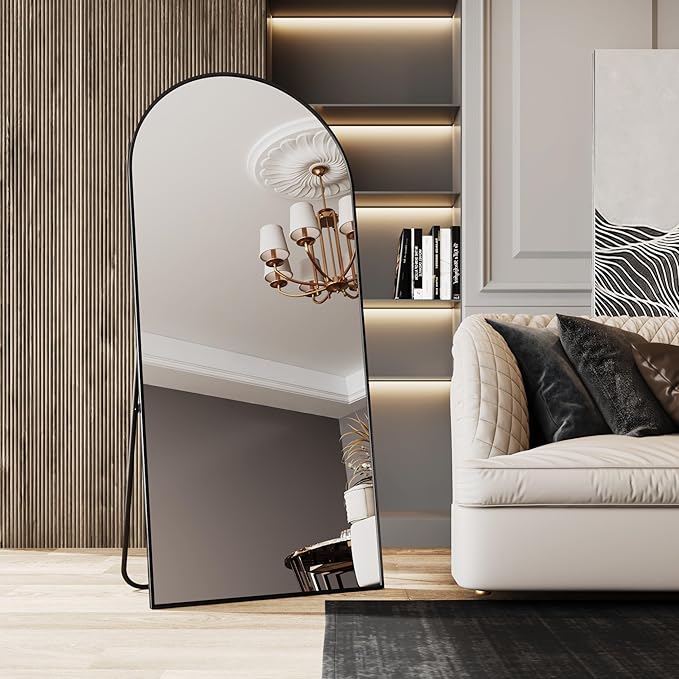 34"x76" Large Mirror Full Length,Nano Glass Oversized Floor Mirror, Arched Full Length Mirrors,Large Standing Mirror,Black Arched Mirrors