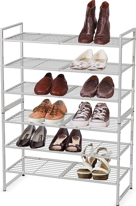 SIMPLE HOUSEWARE 3-Tier Stackable Shoes Rack Storage Shelf, Silver