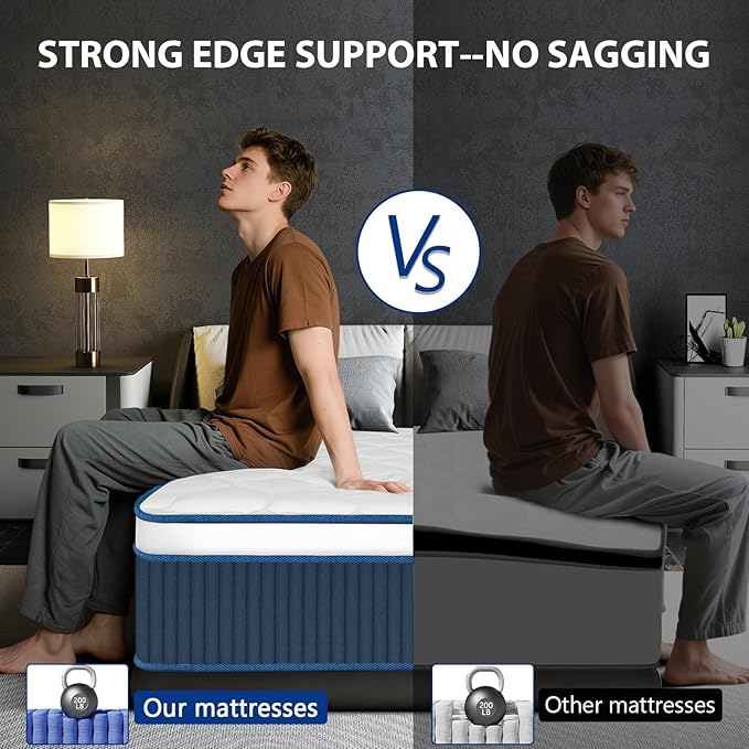 King Size Mattress 12 Inch, King Mattress in a Box, Hybrid Gel Memory Foam Medium Firm Feel Individual Pocket Springs Matress, Breathable Fabric, Strong Edge Support, Fiberglass Free