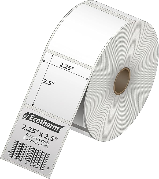 2.25" x 2" Thermal Labels | 6 Rolls | 8220 Labels | fits Zebra, Munbyn, Rollo, Godex, Arkscan, iDPRT, Offnova Thermal Label Printers and More | Blank White Adhesive Stickers by Ecotherm