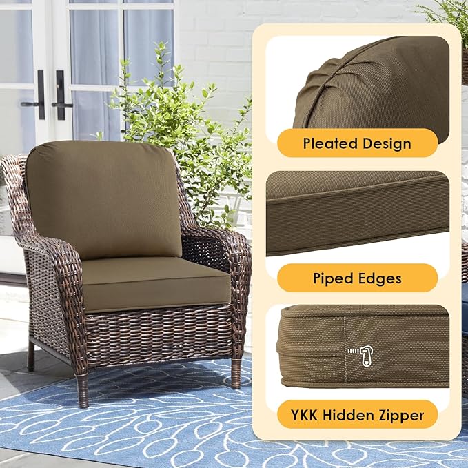 Outdoor Sunbrella Cushions for Patio Furniture Set of 2, 24"x24" Water Repellent Chair Cushions Removable Seat Bottom & Back Cushion Covers for Chair, Sofa, Couch, Specrtum Caribou