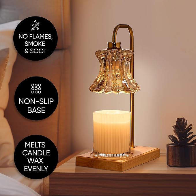 Sheffield Home Glass Candle Warmer Lamp – Elegant Candle Warmer for Long-Lasting Fragrance, Sleek Design, 13x8, Gold Glass Lampshade