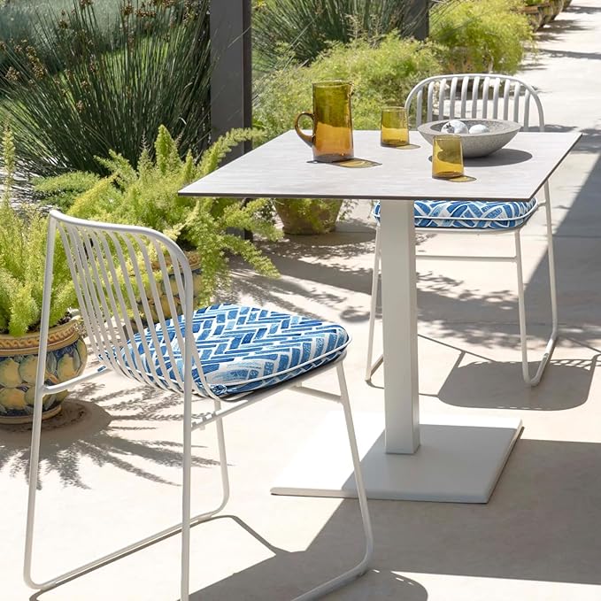 Set of 2 Outdoor Chair Cushions with Ties,Water Repellent Patio Chair Pads 17"x 16" for Outdoor Furniture,Round Corner Seat Cushions for Garden Yard Kitchen Blue Bricks