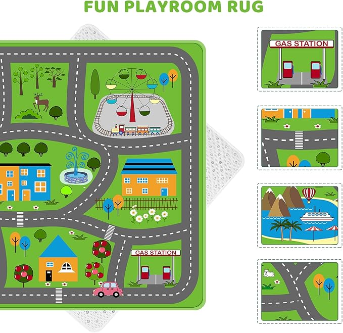 Kids Playmat Car Rug, Kids Play Rugs Town City Road Map Rug, Large Educational Car Mat, Boys Track Play Mat, Kid Rugs for Playroom Bedroom Living Room (Style 3, 78.7X 59 INCH)